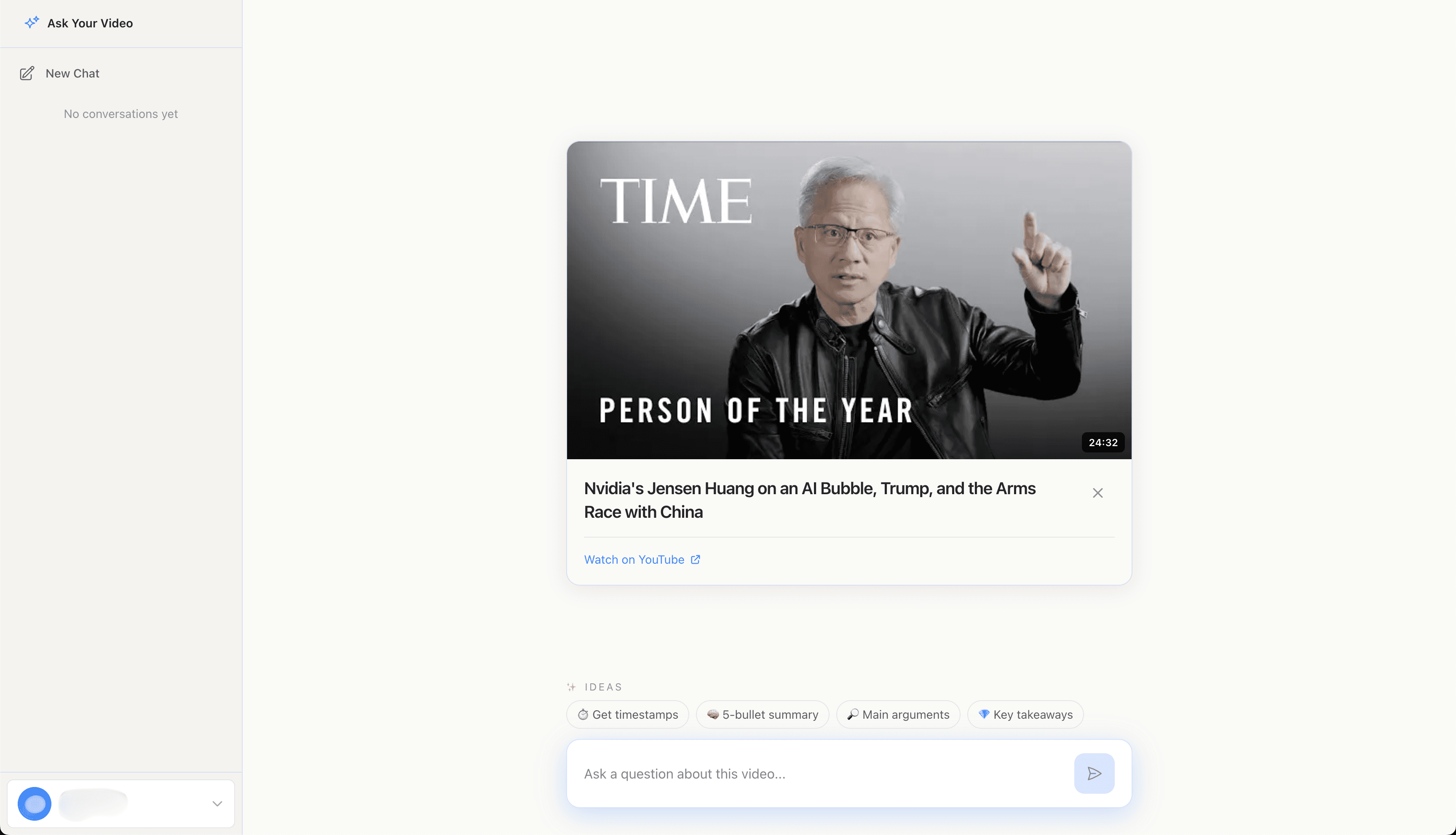 Pasting a Time Magazine interview URL into Ask Your Video