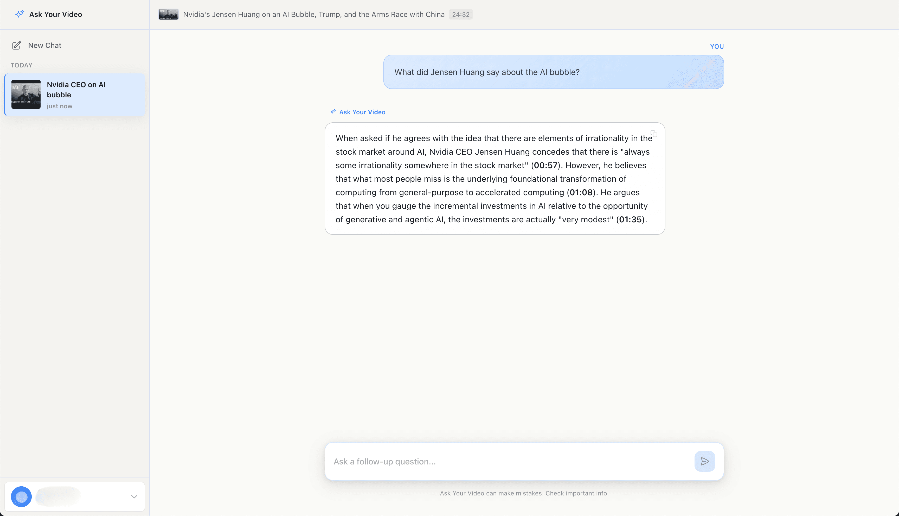 Quote extraction result showing Jensen Huang's words with timestamps