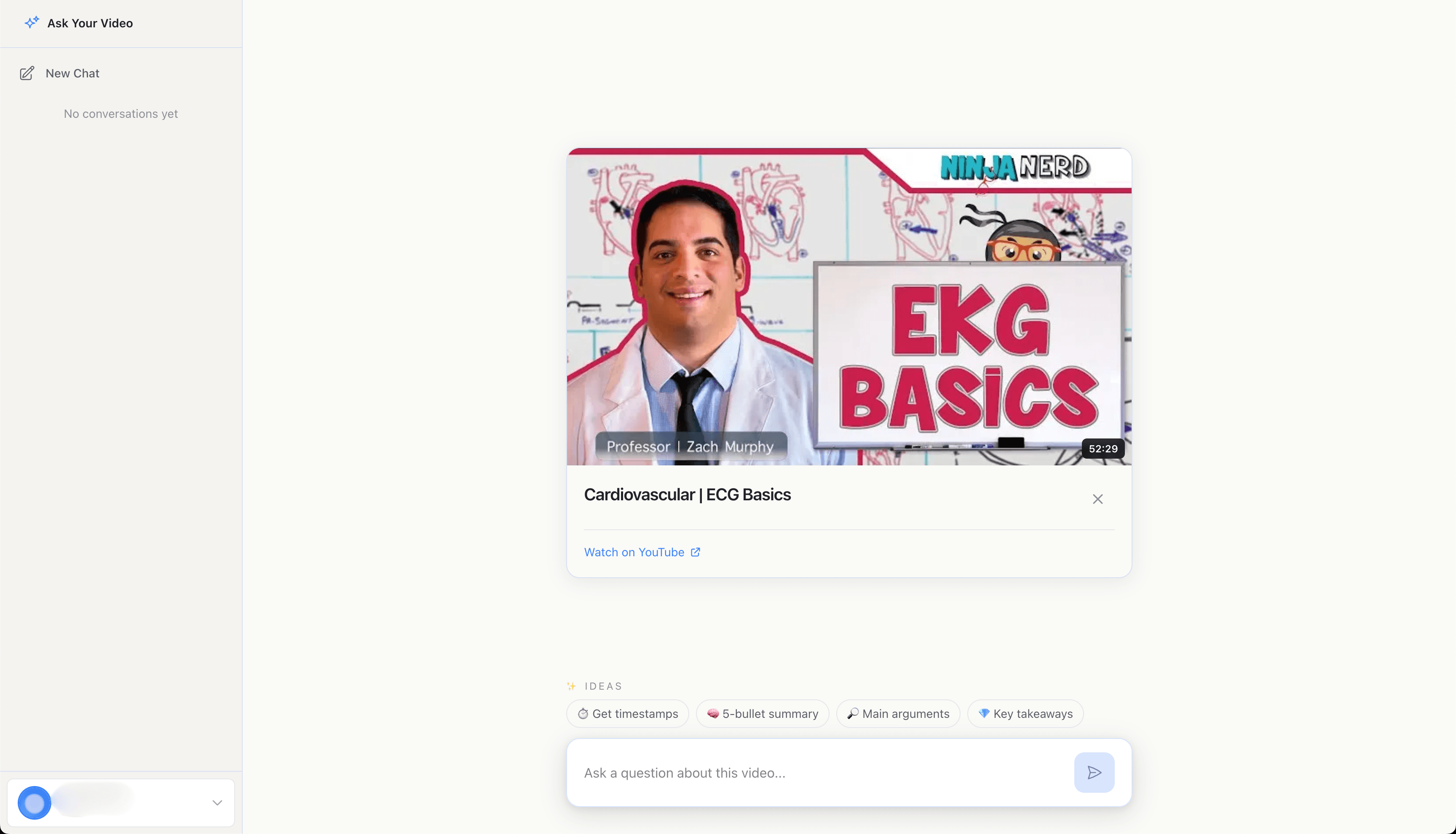 Pasting a Ninja Nerd ECG lecture URL into Ask Your Video